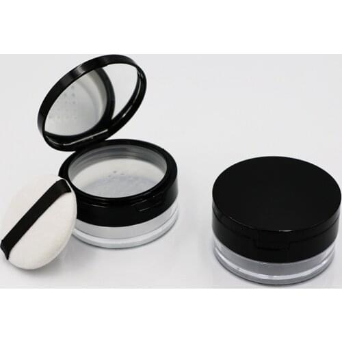 Empty 20g Loose Powder Container with Sifter Black Clear Cosmetic Container Refillable Loose Powder Jar with Puff 20 pcs/lot