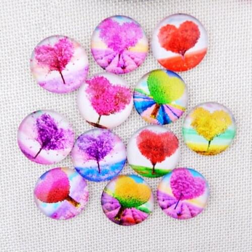 Different Colour Loveing Heart Tree Art Glass Mosaic Crafts Materials Mixed Color Mosaic Printed Glass Oval Cabochons