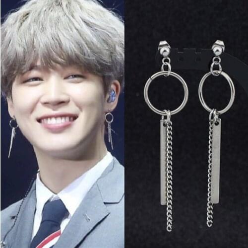 1 Pair KPOP DNA Korean V New Bangtan Boys Album JIMIN Stud Earrings fashion jewelry Stainless steel Chain Earrings Jewelry