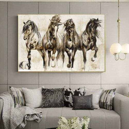 Nordic Running Horse Oil Painting on Canvas Art Mural Animal Poster Picture for European Classical Room Decoration