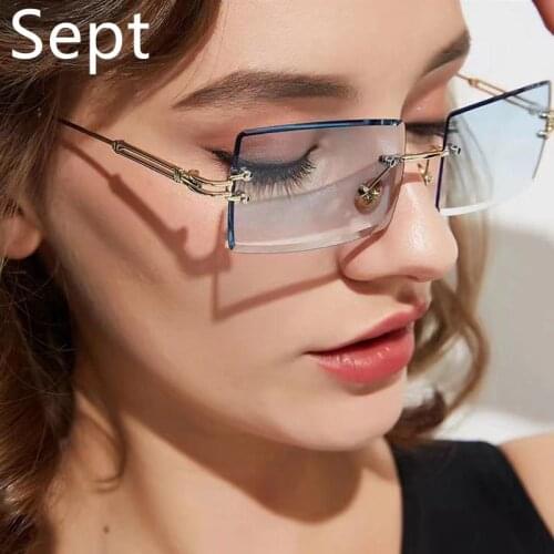 Sept Fashion Colorful Small Rectangle Sunglasses Summer Newest Trendy Women Men Rimless Retro Sun Glasses Shades UV400