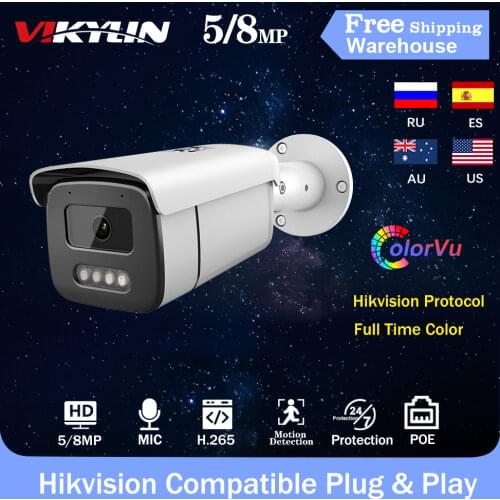 Hikvision Compatible 5MP 8MP IP Camera PoE ColorVu Built-In Mic H.265 IP66 CCTV Outdoor Surveillance Video Bullet Camera