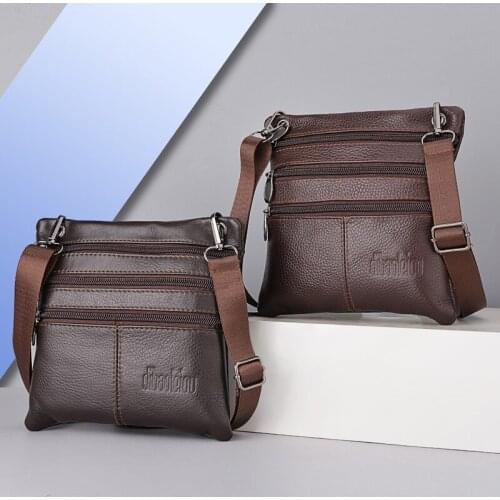 Genuine First Layer Cowhide Leather Mens Mini Messenger Bag Zipper Phone Pouch Male Purse Travel Shoulder Crossbody Bag Trendy