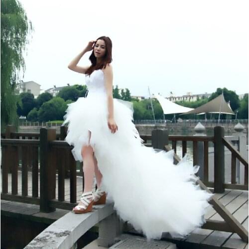 Wedding Dress Eleant Feather Strapless Lace Up Princess Luxury Front Short Back Long Dresses Plus Size