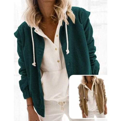 Corduroy Shirt Turn-down Collar Simple Windproof Turn-down Collar Corduroy Shirt Women Coat for Travel