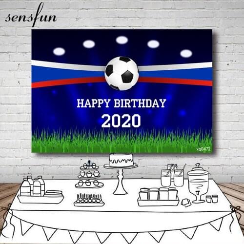 Sensfun Soccer Boys Birthday Party Photography Backgrounds Green Grass Football Pitch Backdrops For Photo Studio 7x5ft Vinyl