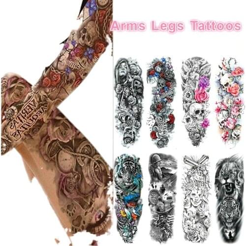 Body Art Waterproof Tattoo Stickers Flowers Skull Big Temporary Tattoos Lalash Arms Tattoos Punk Sexy Women Girls Fake Tatoo