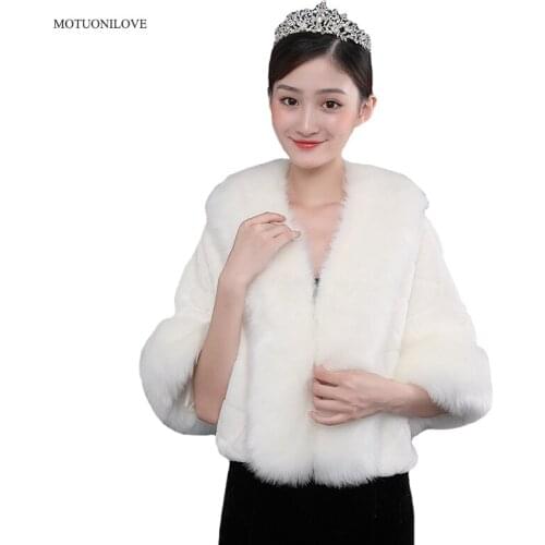 Women Faux Fur Boleros Evening Capes Wedding Wraps White Fur Shrugs Jackets 2020 New Fashion Bridal Bridesmaids Coats Cover Up