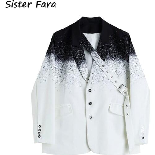 Sister Fara Chic Paint Splash Blazer Jacket Women Spring 2021 Single Button Jacket Coat Autumn Office Lady Loose Casual Blazers