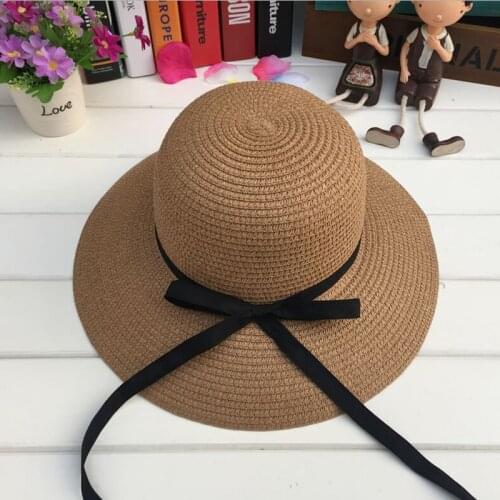 1 Pcs 2017 New Ribbon Bowknot Parent-child Straw Hat For Women Spring Summer Beach Sun Hat For Kids 2 Colors 8530