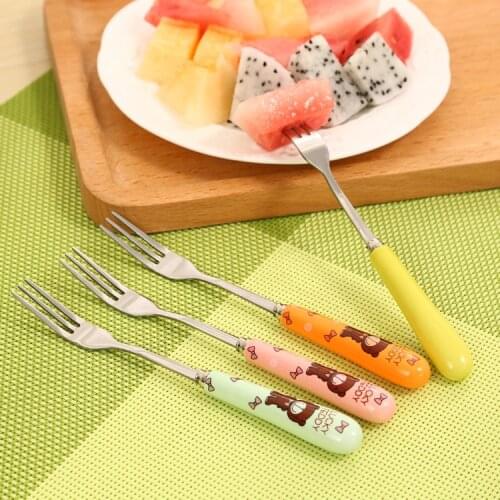 1pcs Creative fork Cute Candy Color Ceramics Cartoon Fruit Fork Tablespoon Dinnerware Cooking Tools Kitchen tools