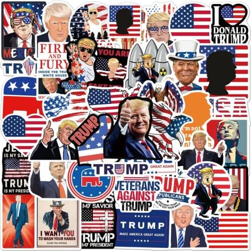 50pcs Trump Funny Scrapbooking Stickers Packs Waterproof Skateboard Luggage Motorcycle Guitar Graffiti Kids Decals Pasters Toys