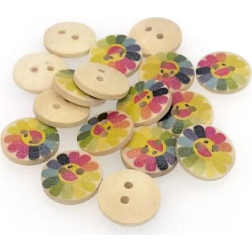 15mm 50PCs Wooden Sewing Buttons Scrapbooking Round 2-Holes Flower buttons for clothing decorative B200622
