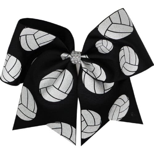 2pcs new 7inch Glitter volleyball Cheer Bow hair clip or elastic for Girl Cheerleading Hair Bow Ponytail Holder Accessories