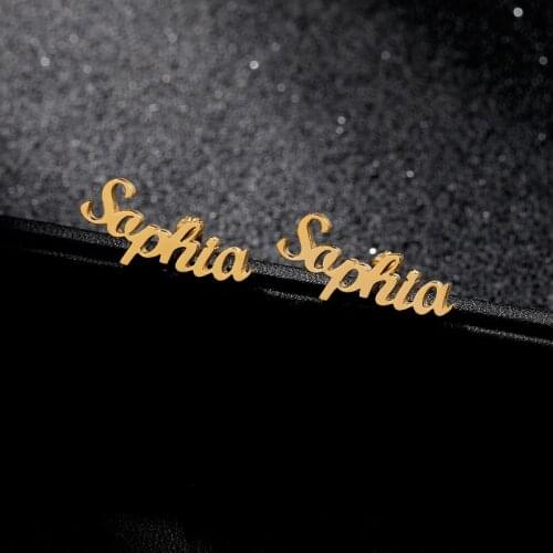 2020 1 Pair Fashion Custom Name Earrings For Women Customize Initial Cursive Nameplate Stud Earring Gift For Best Friend Girls