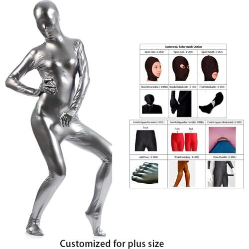 2018 free shipping bodysuit metallic Shiny Gray womens Unitard Catsuits Metallic Footed Zipper Zentai Bodysuit can be Customize