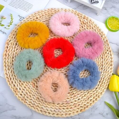3.5 Inches Solid Plush Scrunchies For Woman Girl Rubber Hair Bands Elastic Hair Rope Boutique Ponytail Headwear Hair Accessories
