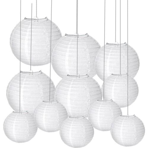 30pcs/Lot Mix Size (15cm,20cm,25cm,30cm) White Paper Lanterns Chinese Paper Ball Lampion For Wedding Party Holiday Decoration