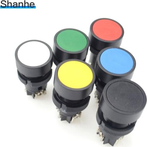 6pcs 22mm momentary Push button switch red green blue yellow black white normal open + normal close