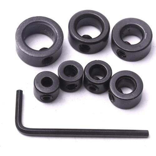7pcs 3-12mm Black Woodworking Drill Bit Depth Stop Collars Ring Positioner Drill Locator Tool Hex Wrench