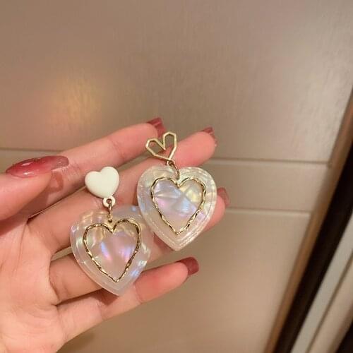 Asymmetric Metal Color Acrylic Heart Earrings Pendants Vintage Joker Long Tassel Earrings For Women Party Jewelry Gift