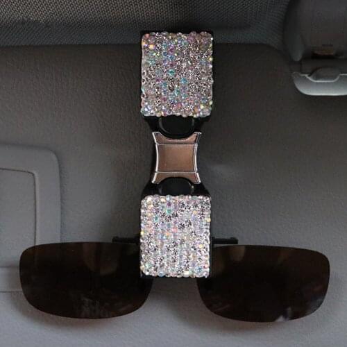 Car Sun Visor Sunglasses Holder Clip with Crystal Universal Sparkly Ticket Card Receipt Clamp Fastener Cip Car Glasses Case