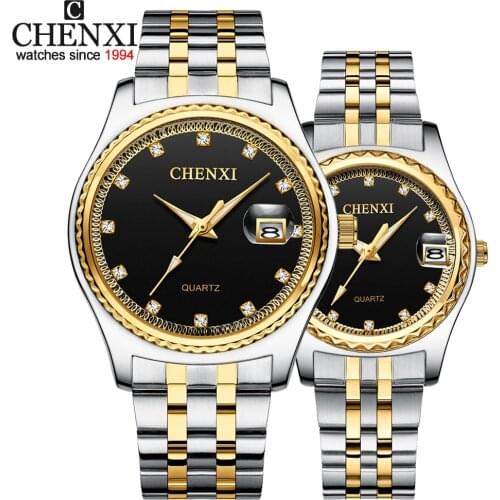 CHENXI Fashion Men Women Watches Rhinestone Dial Top Brand Luxury Couples Quartz Watch Full Steel Waterproof Calendar Watch