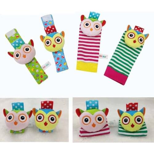 Baby Rattles Soft Plush Toys 4 Piece Foot Wrist Rattle Set Cartoon Newborn Development Educational Toys for Children