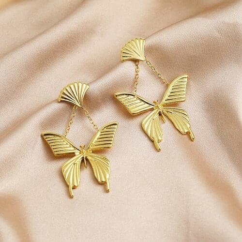 Exknl Drop Vintage Butterfly Earrings Women Gold Color Big Party Animal Metal Long Earrings Female Jewelry Brincos 2021 Gifts