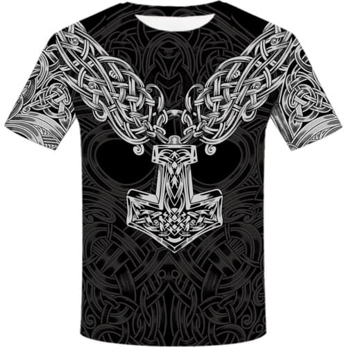 Nordic T-shirt 2021 Summer Fashion Top Mens and Womens Short Sleeve 3D Printed Viking Tattoo Crew Neck Pullover Street Wear