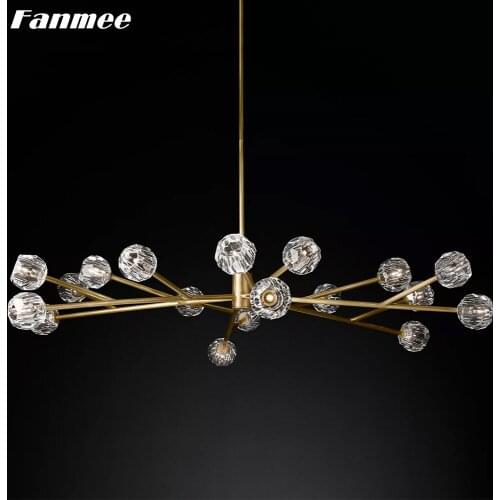 Spherical 48“ Minimalist Clear Crystal Chandelier Light LED Modern Brass Arms Hanging Lamp Art Deco Living Room Dining Table