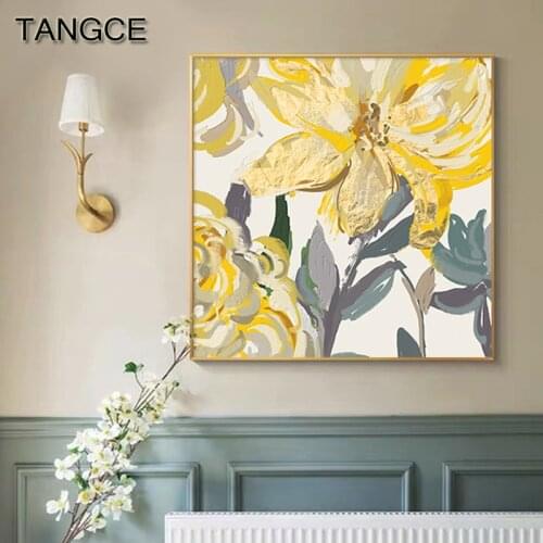 Scandinavian Watercolor Canvas Art Painting Yellow Flower Wall Pictures Abstract Leaf Posters Prints for Living Room Dining Room