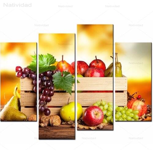 4 Pieces Hd Print No Frame Canvas Painting Delicious Fruits Art Painting Living Room Background Wall Decoration Hanging Pictures