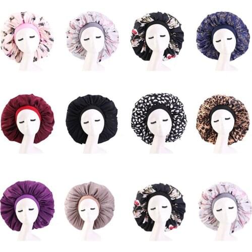 Super Big Size Beauty Salon Cap Satin Bonnet Cap Sleep Night Cap Flower Print Head Cover Hair Care Hat For Curly Springy Hair