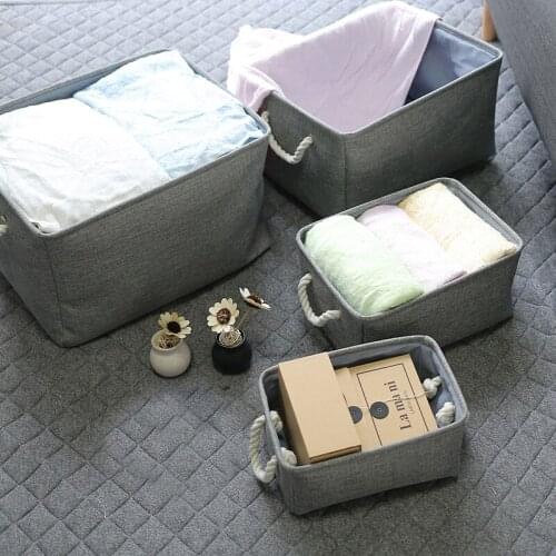 Foldable Fabric Storage Boxes, Gray Linen Canvas Storage Baskets For Home and Office Storage, 3 Pack
