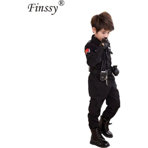 Boys Girls Policemen Costumes Children Cosplay for Kids Police Uniform Clothing Helmet shackle Fighting Performance Uniforms