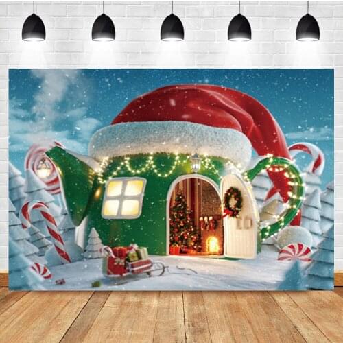 Laeacco Cartoon Green Teapot Christmas Hat Tree Lollipop Baby Birthday Photo Background Photography Backdrop For Photo Studio