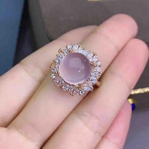 Natural Rose Quartz Pink Crystal Ring for Women Party Fine Jewelry 925 Sterling Silver Top Quality Round Cuted Gemstones A04