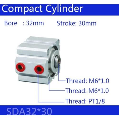 SDA32*30-S Free shipping 32mm Bore 30mm Stroke Compact Air Cylinders SDA32X30 Dual Action Air Pneumatic Cylinder