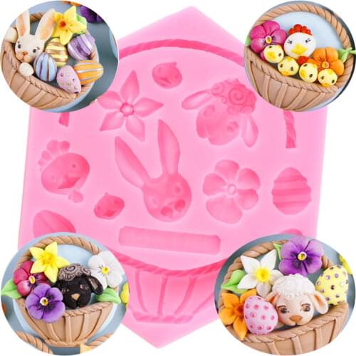 Rabbit Flower Basket Silicone Molds Easter Fondant Cake Decorating Tools Sheep Cupcake Topper Candy Polymer Clay Chocolate Mould