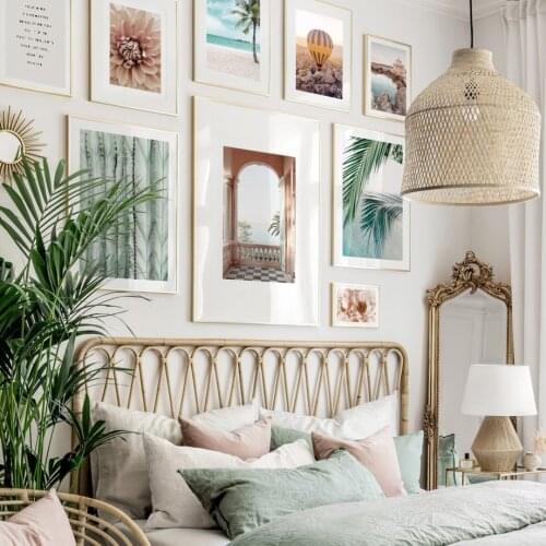 Mediterranean Balcony Palm Tree Leaf Flower Cactus Nordic Poster Wall Art Print Canvas Painting Decor Pictures For Living Room