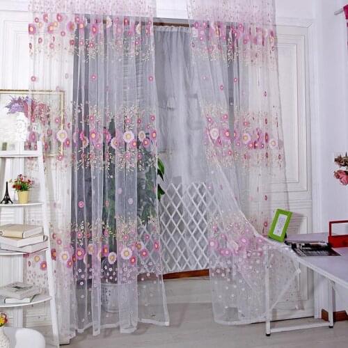 Tulle Voile Sunflower Pattern Window Curtain Panel Sheer Drape Scarf Living Room Curtain Home Decor High Quality