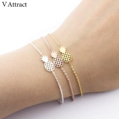 V Attract Stainless Steel Bijoux Summer Fruit Jewelry Delicate Pineapple Bracelets & Bangles For Women Best Friend Cuff Bileklik