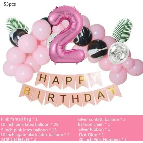 53pcs Pink/Gold Metallic Balloons Arch Kit 30 Inch Number 1 2 3 4 5 6 7 8 9 Foil Balloon For Baby Shower Birthday Party Decora