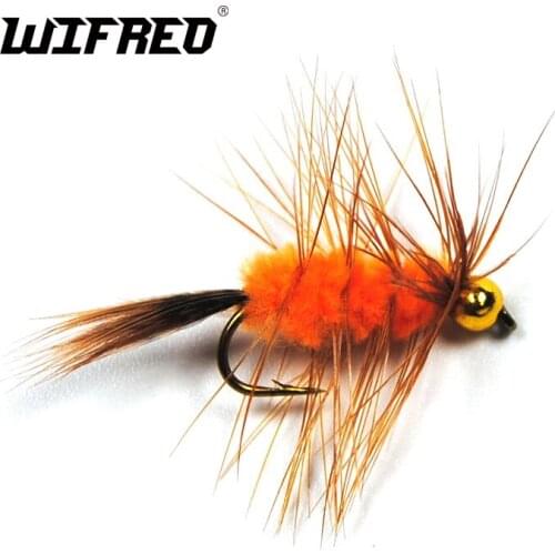 Wifreo 6PCS 10# Bead Head Brown Hackle Orange Wooly Worm Bug Fly Trout Fishing Flies