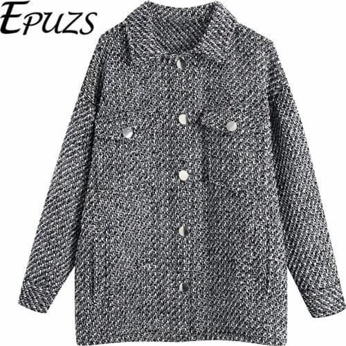 2021 Spring Women Vintage Lapel Pocket Jacket Coat Elegant Long Sleeve Plaid Oversize Jacket Famale Outerwear Chic Top EPUZS