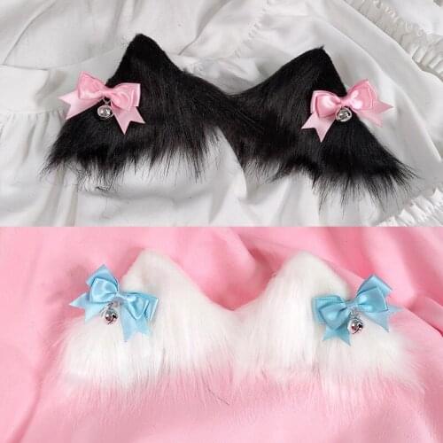 Bow Bell Black White Cat Ears Barrettes Cos Anime JK Animal Ears Headwear for Women
