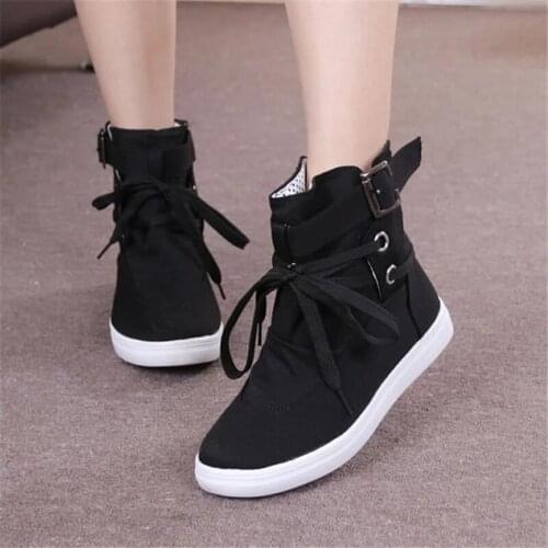 2021 Autumn Winter Womens Boots Lightweight Casual Canvas Shoes Women Flat Non-Slip Ankle Boots Black Gray Platform Shoes Women