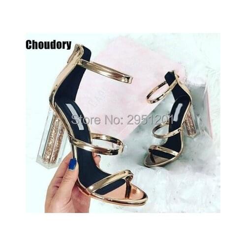 Women Sandals PVC Clear Crystal Concise Buckle Strap Shoes Sexy Clear Transparent High Heels Party Sandals Women Shoes