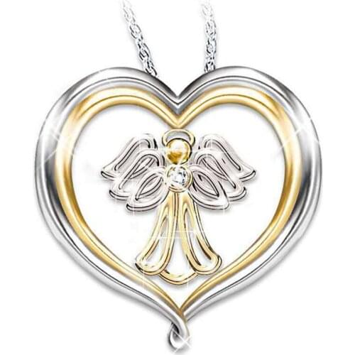 2021 Hot Designer Double Color Hollow Heart Angel Necklace For Women Trendy Female Jewelry Party Gifts